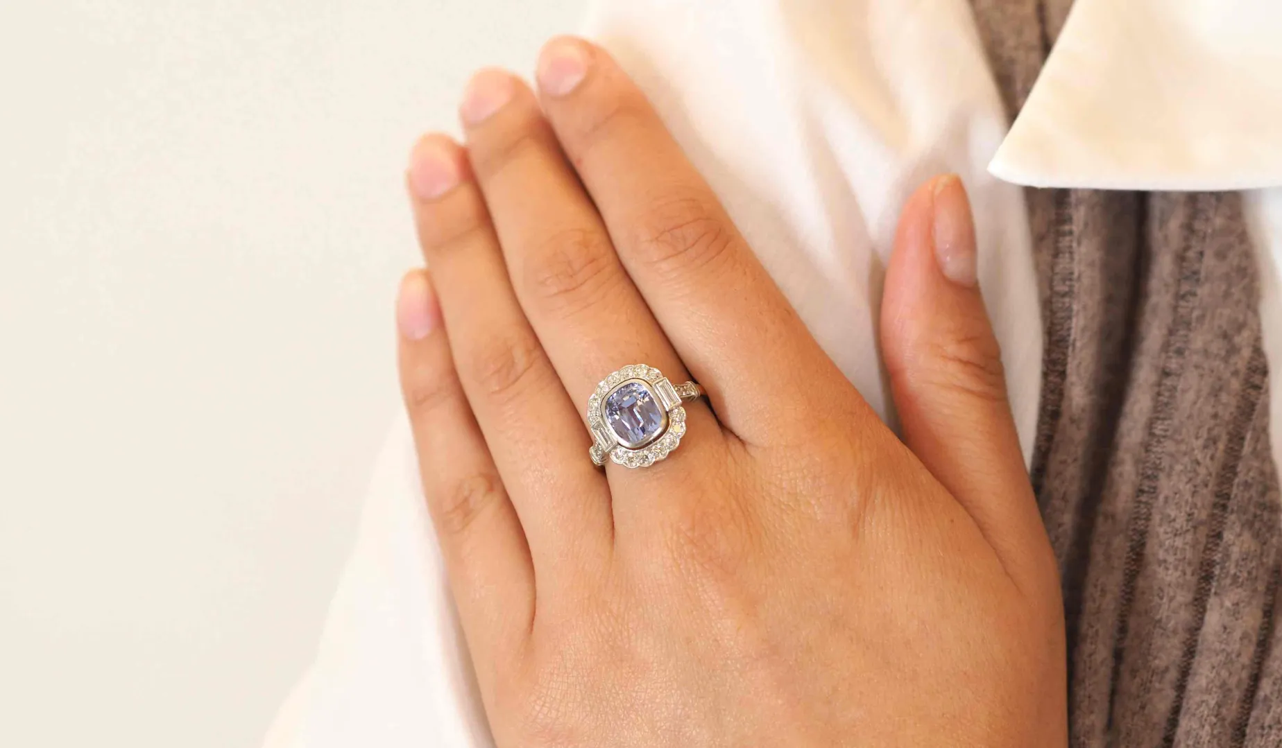 Bottazzi Blondeel Bague de fiançailles vintage saphir et diamants Fashion