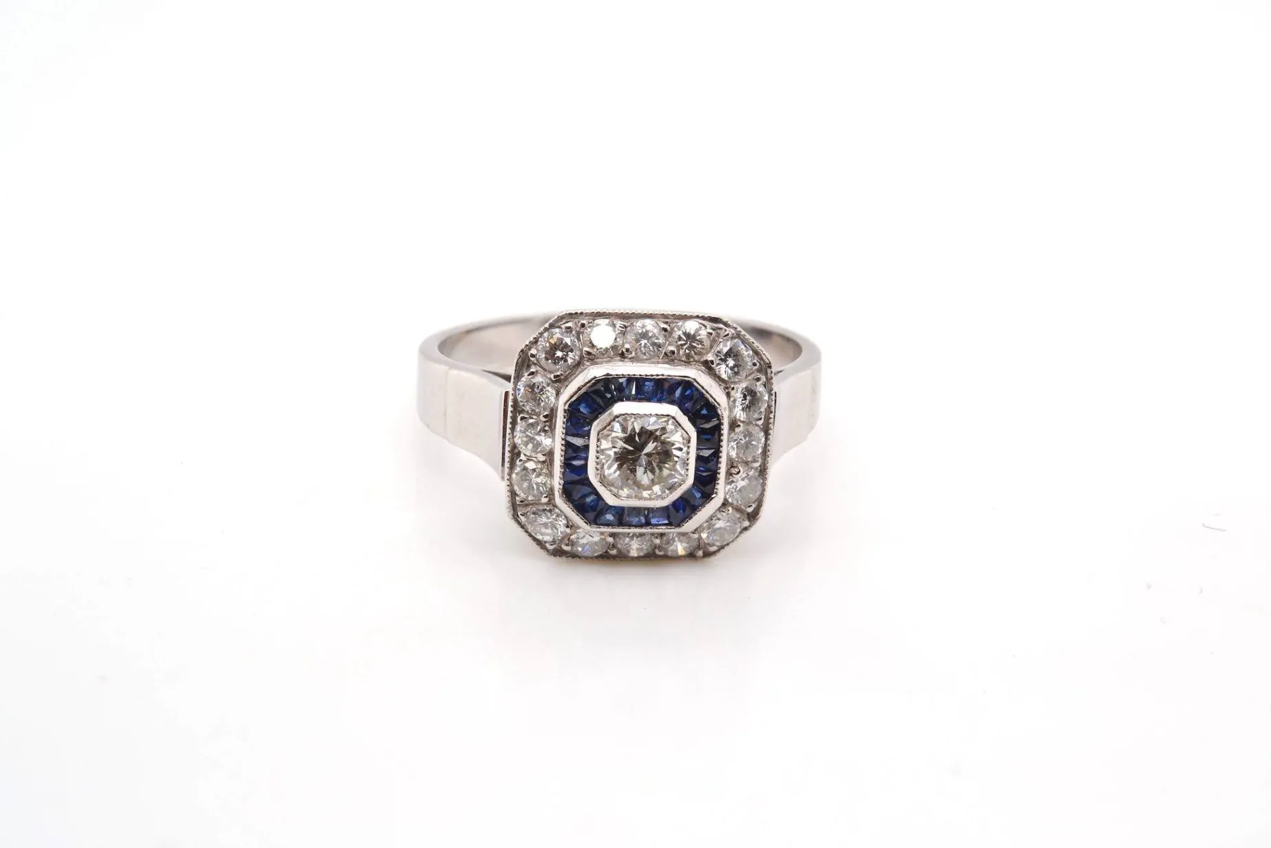 Bottazzi Blondeel Bague diamants et saphirs calibrés en Or et platine Online