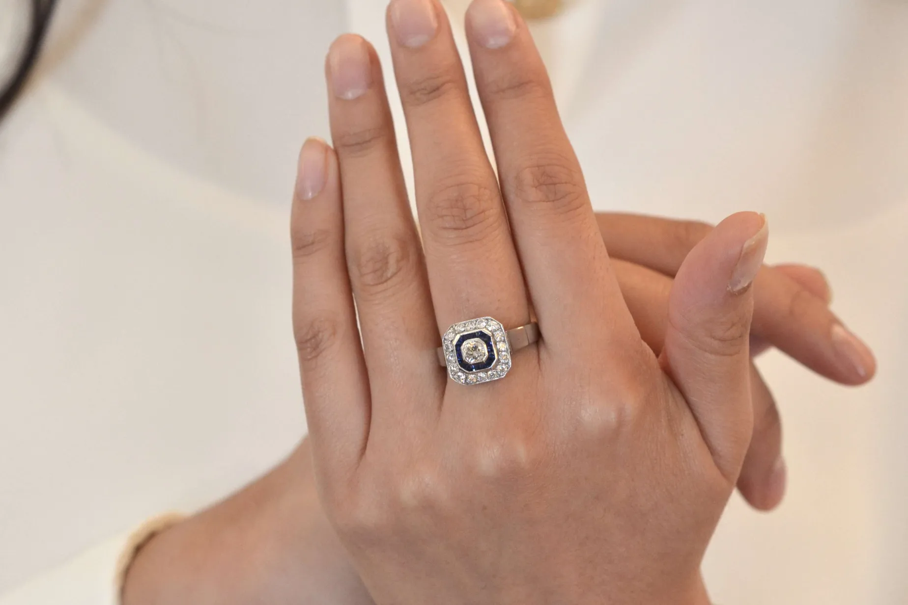 Bottazzi Blondeel Bague diamants et saphirs calibrés en Or et platine Online