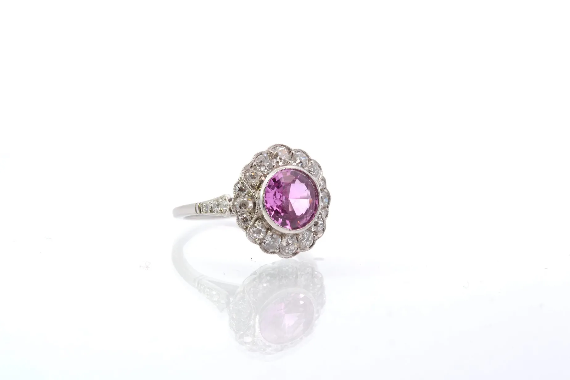 Bottazzi Blondeel Bague d’occasion saphir rose et diamants en platine Outlet