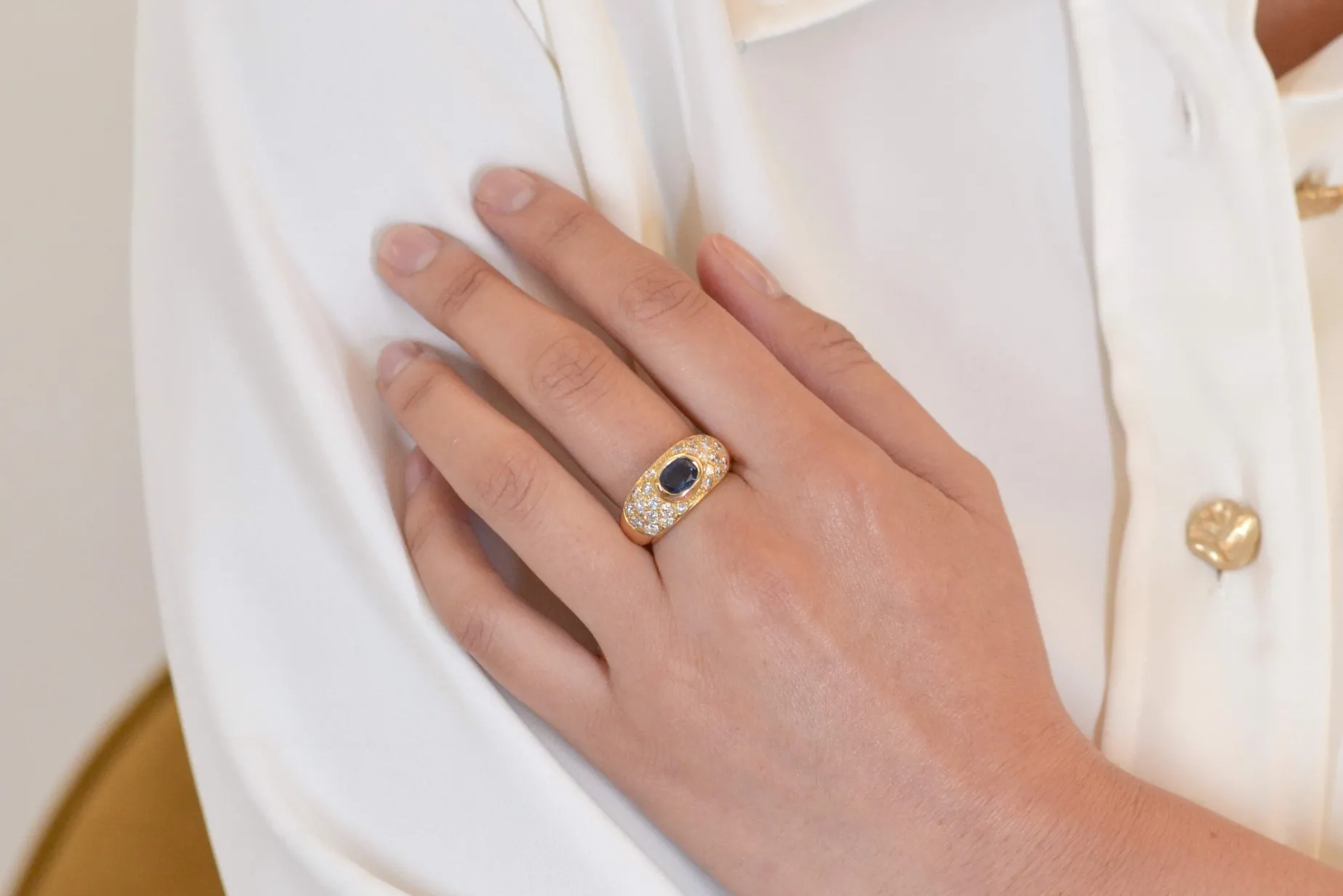Bottazzi Blondeel Bague jonc diamants et saphir en or jaune 18k Discount