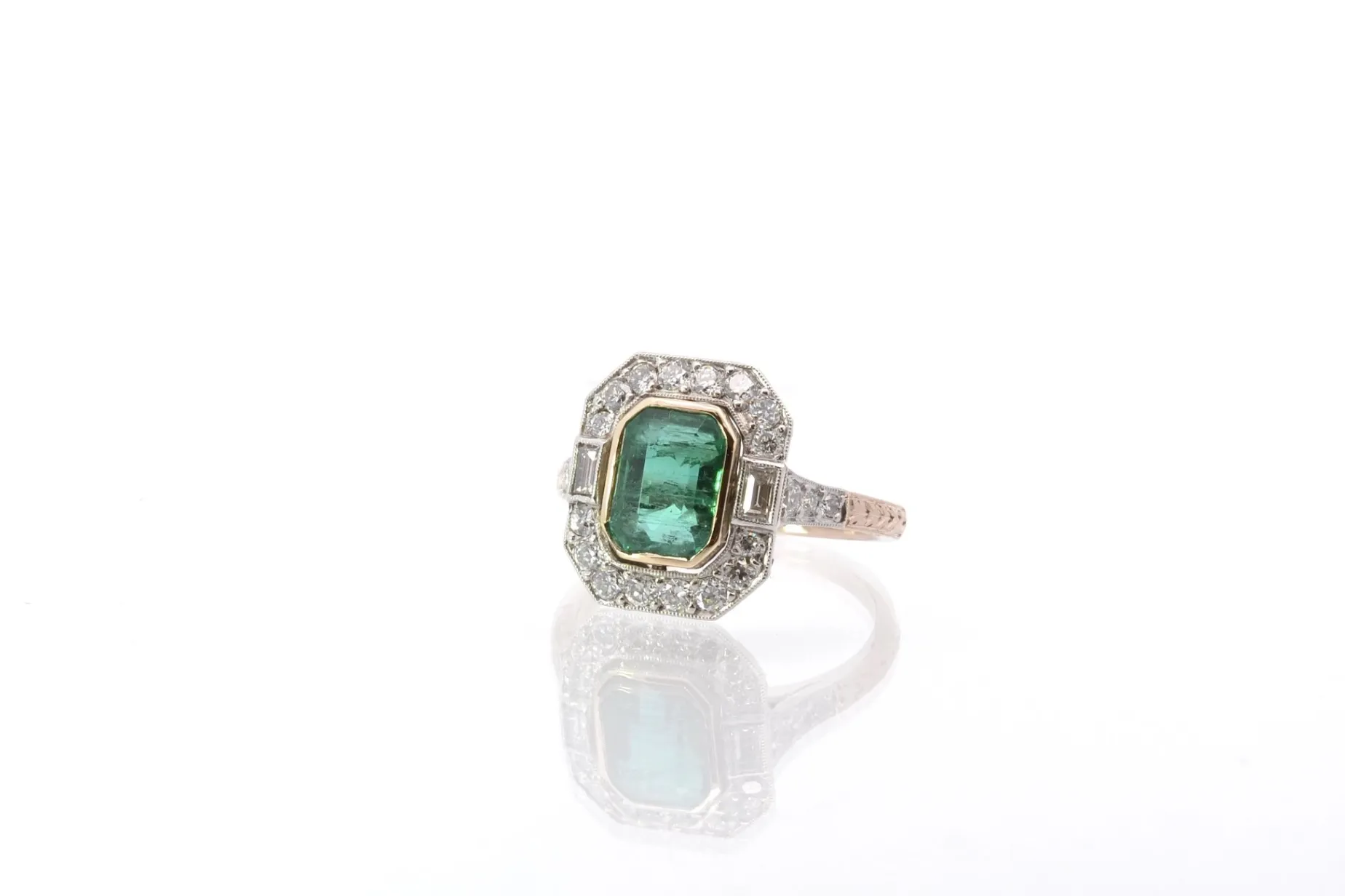 Bottazzi Blondeel Bague émeraude et diamants en platine et or rose Clearance