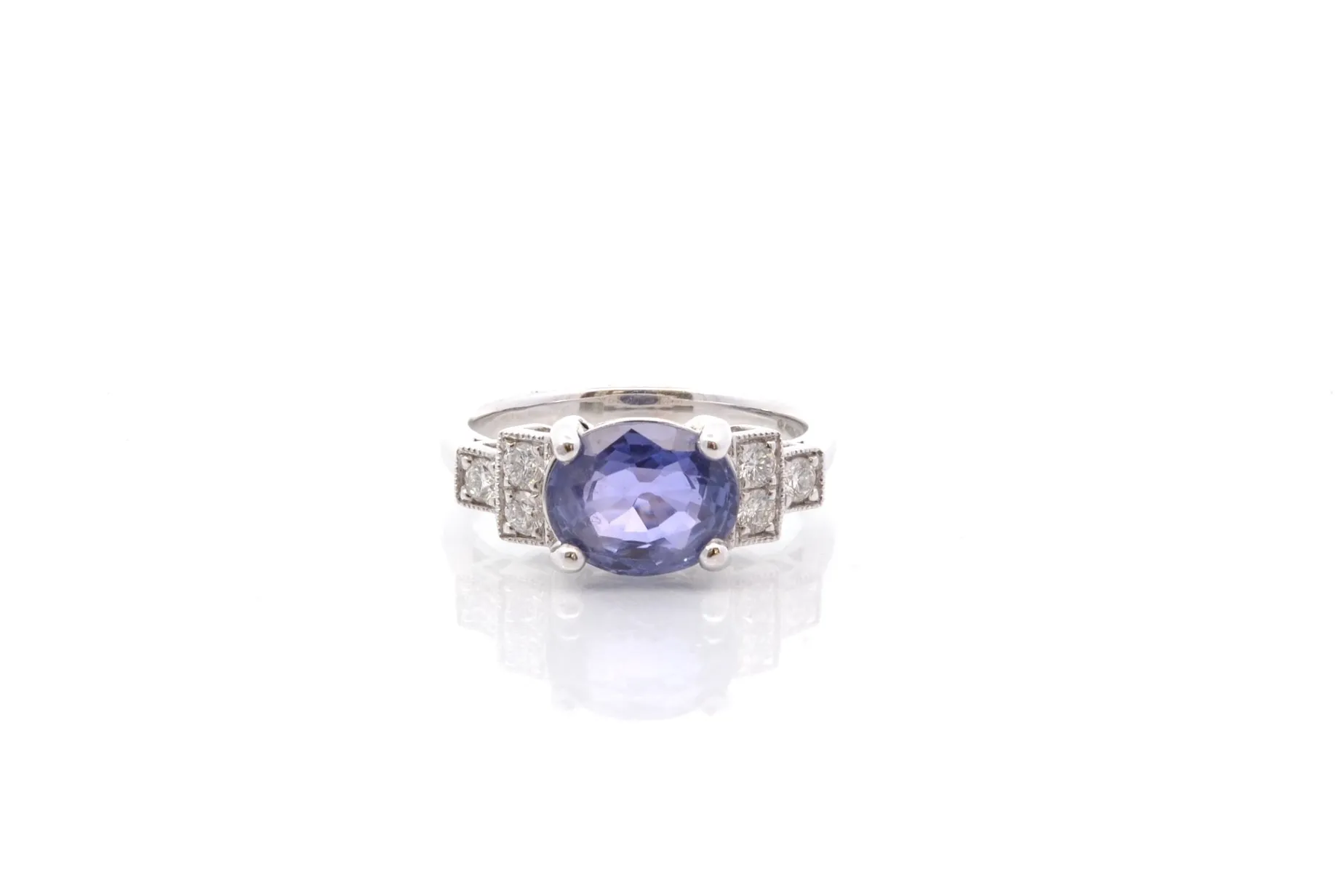 Bottazzi Blondeel Bague saphir de Ceylan à escaliers diamants en or blanc 18k Hot