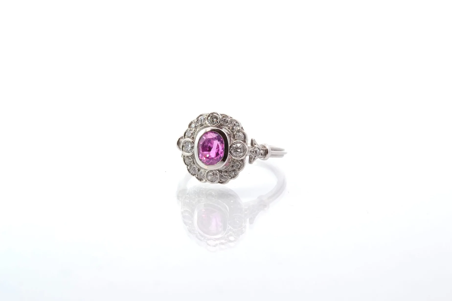 Bottazzi Blondeel Bague saphir rose et diamants en platine Clearance