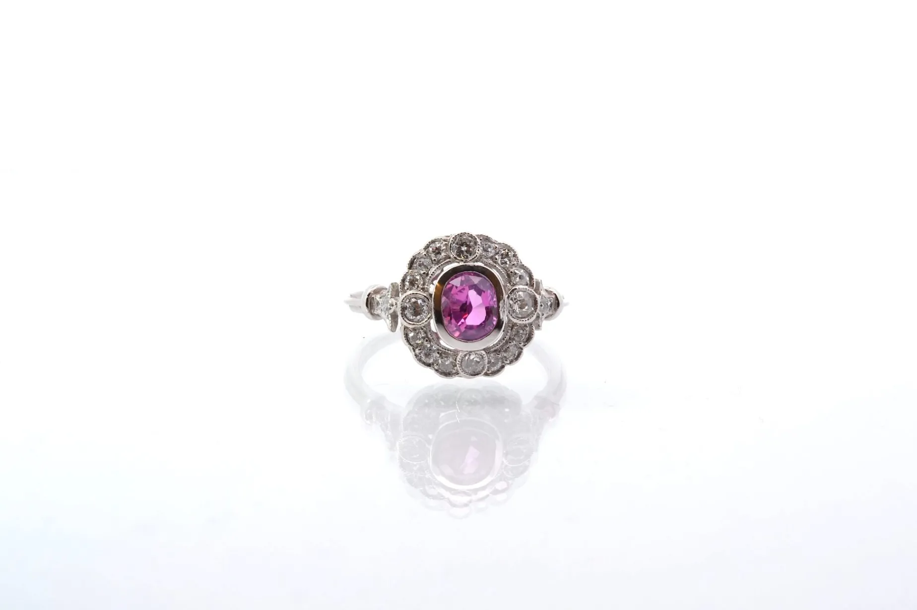 Bottazzi Blondeel Bague saphir rose et diamants en platine Clearance