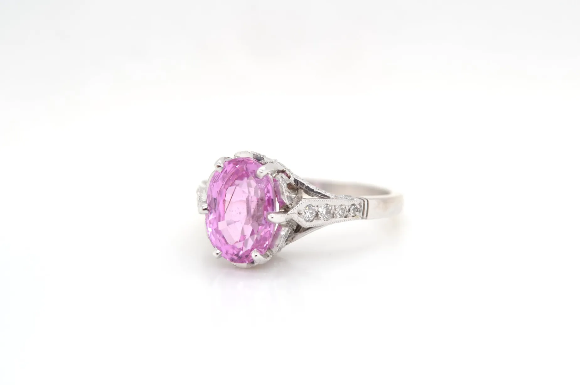 Bottazzi Blondeel Bague saphir rose ovale et diamants en platine Cheap