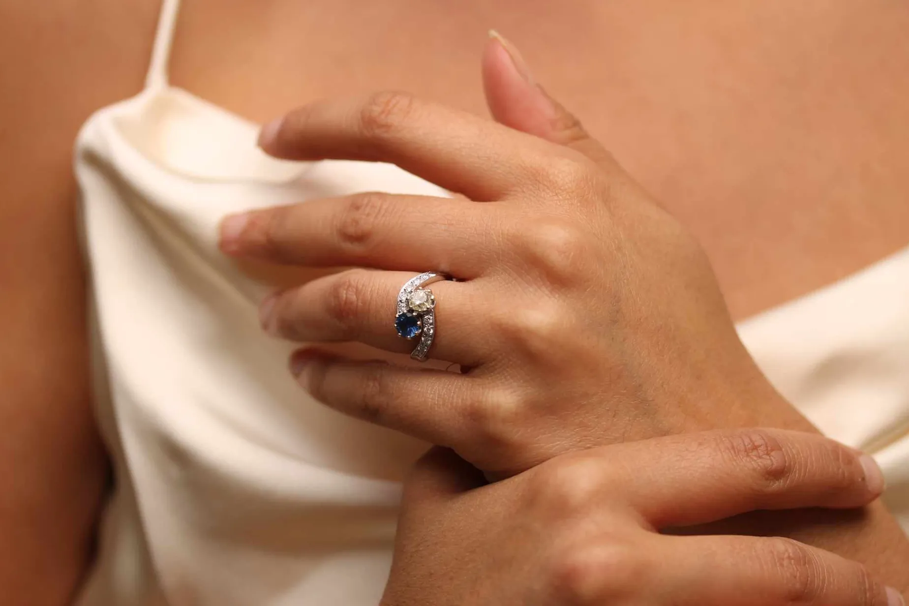 Bottazzi Blondeel Bague toi et moi saphir et diamants en or blanc 18k Hot
