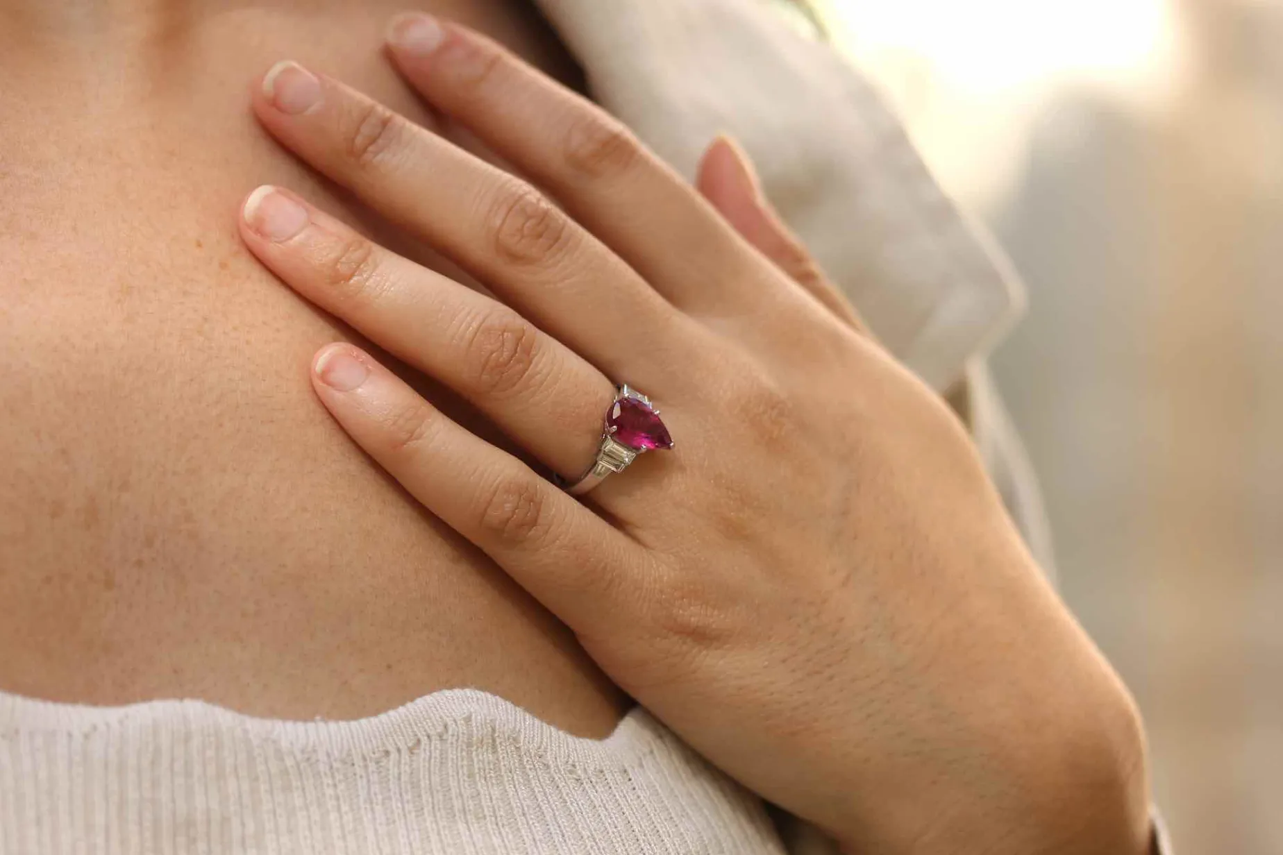 Bottazzi Blondeel Bague tourmaline poire et diamants en or blanc 18k Online