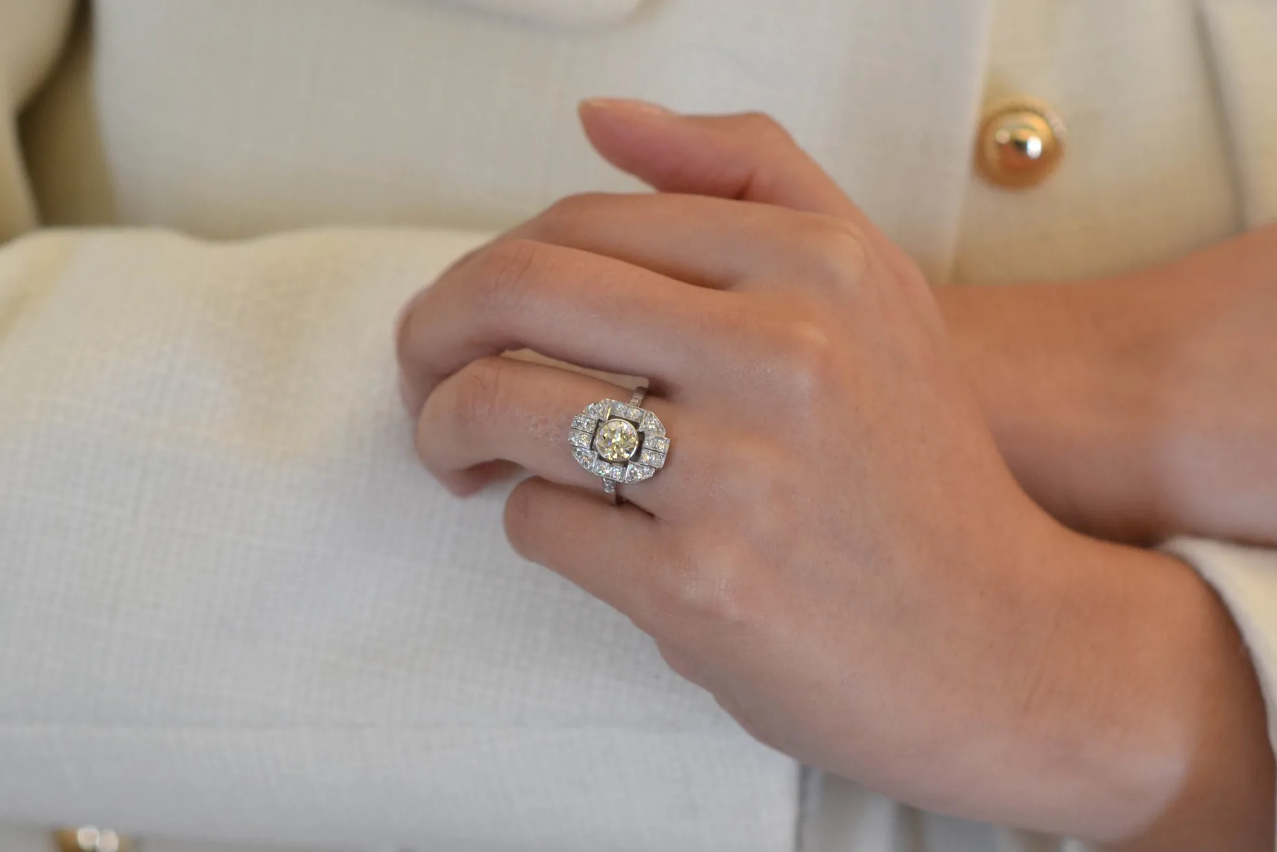 Bottazzi Blondeel Bague vintage art déco sertie de diamants Hot