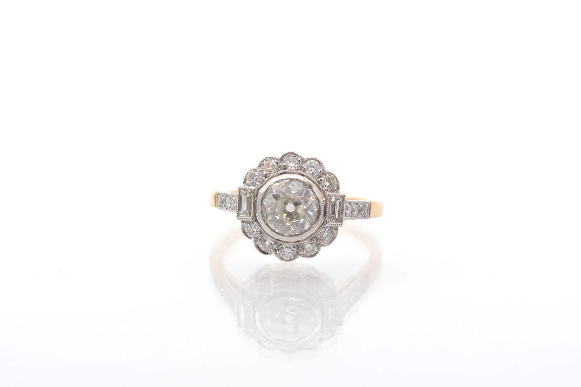 Bottazzi Blondeel Bague vintage diamant 1,05 cts J/SI1 en or et platine Hot