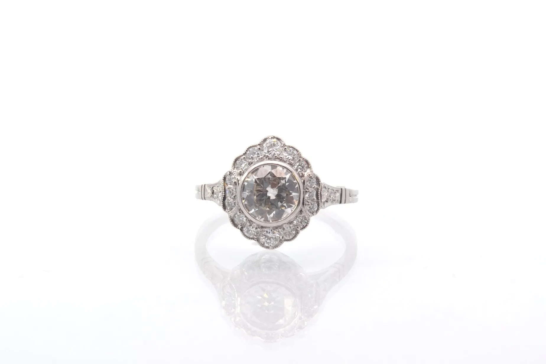 Bottazzi Blondeel Bague vintage diamant 1,06 cts J/SI2 en platine New