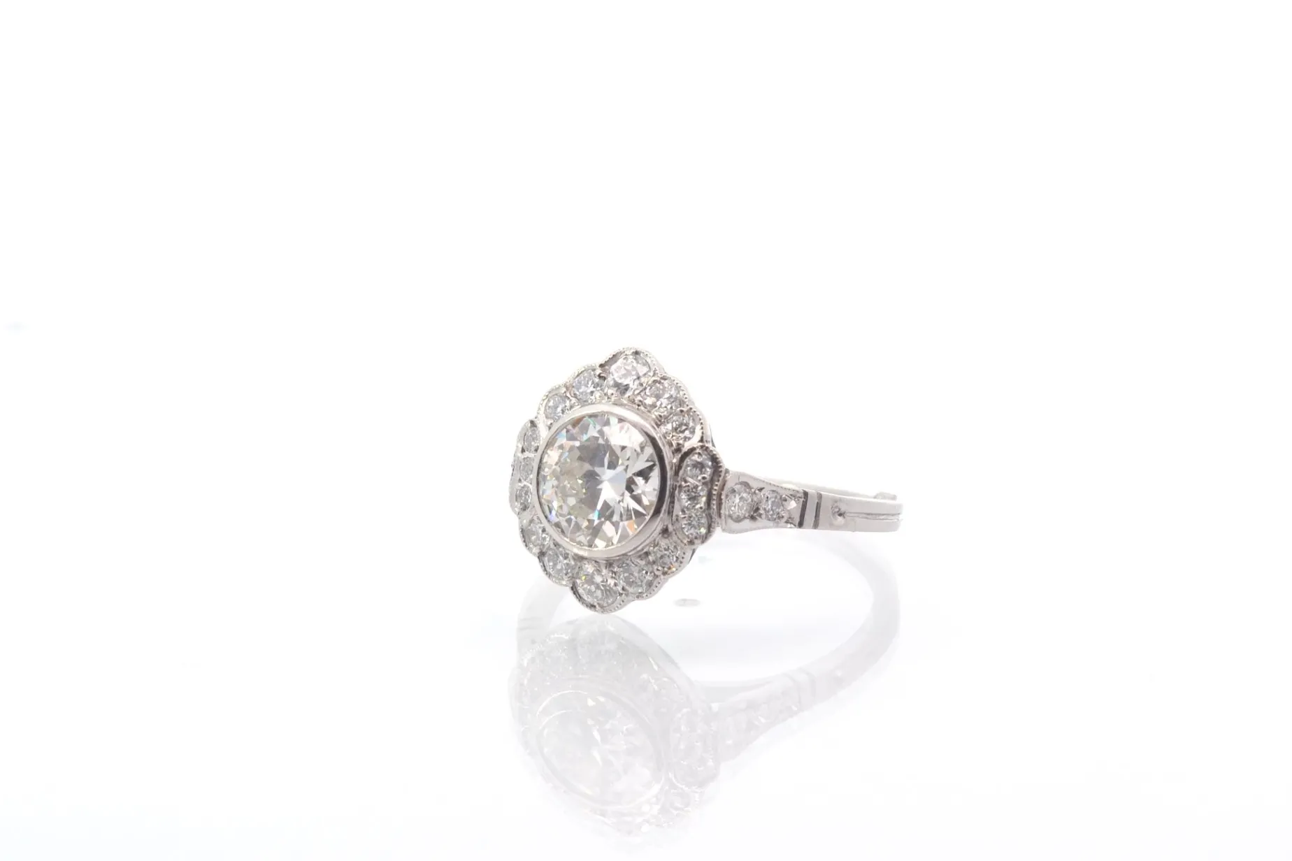 Bottazzi Blondeel Bague vintage diamant 1,06 cts J/SI2 en platine New