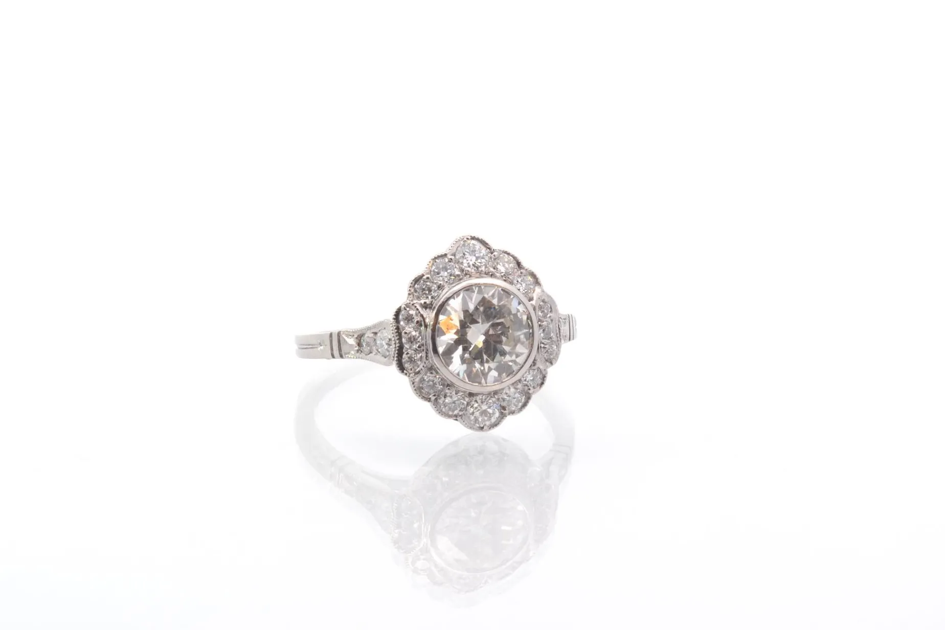 Bottazzi Blondeel Bague vintage diamant 1,06 cts J/SI2 en platine New