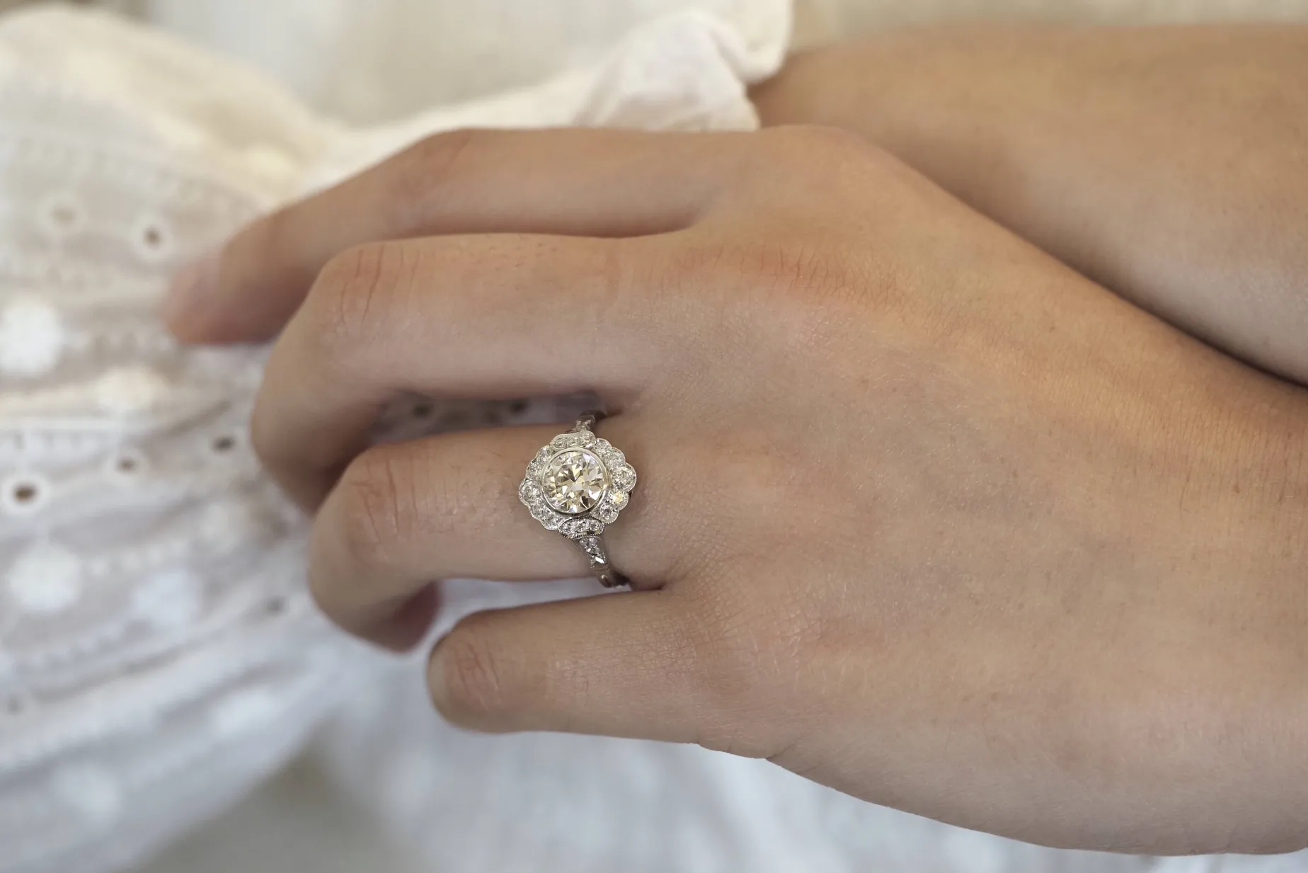 Bottazzi Blondeel Bague vintage diamant 1,06 cts J/SI2 en platine New