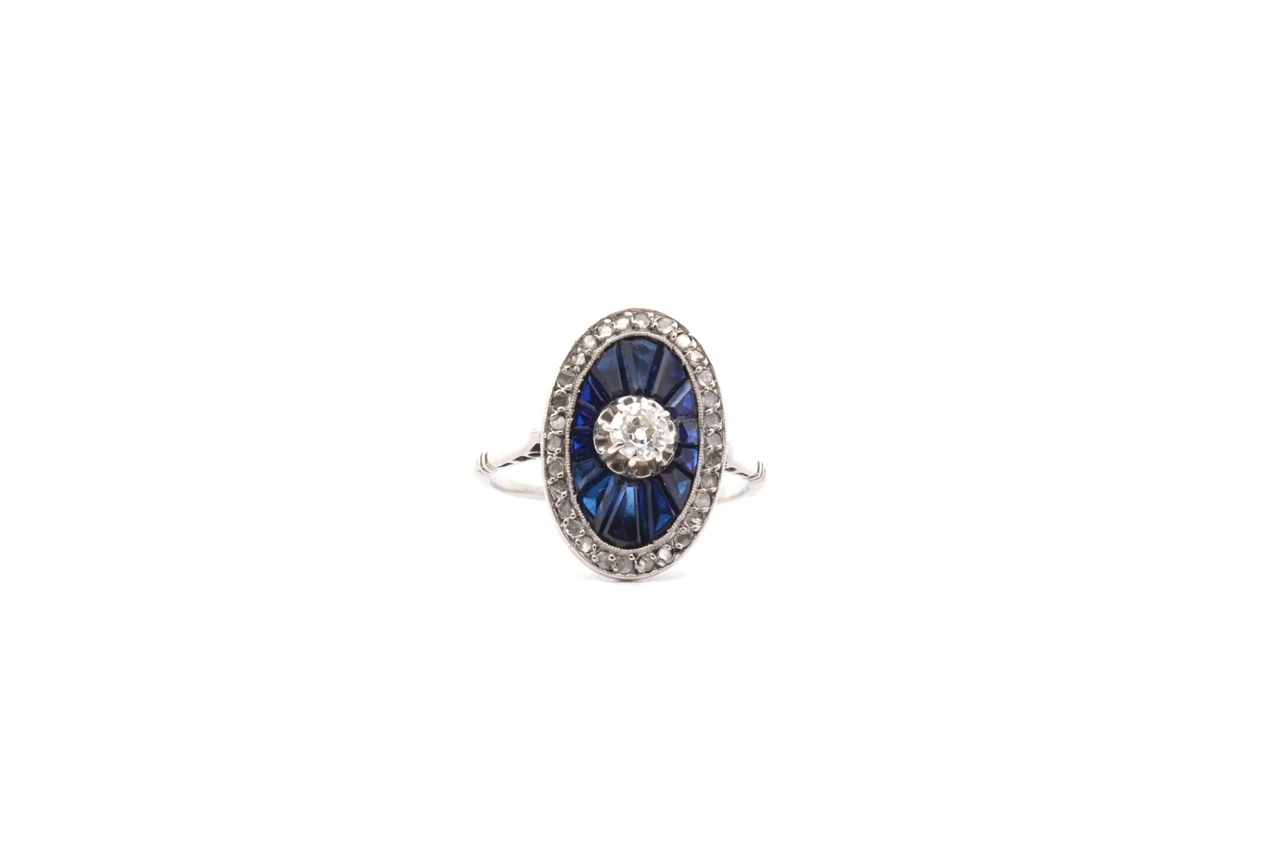 Bottazzi Blondeel Bague vintage diamants et saphirs synthétiques Clearance