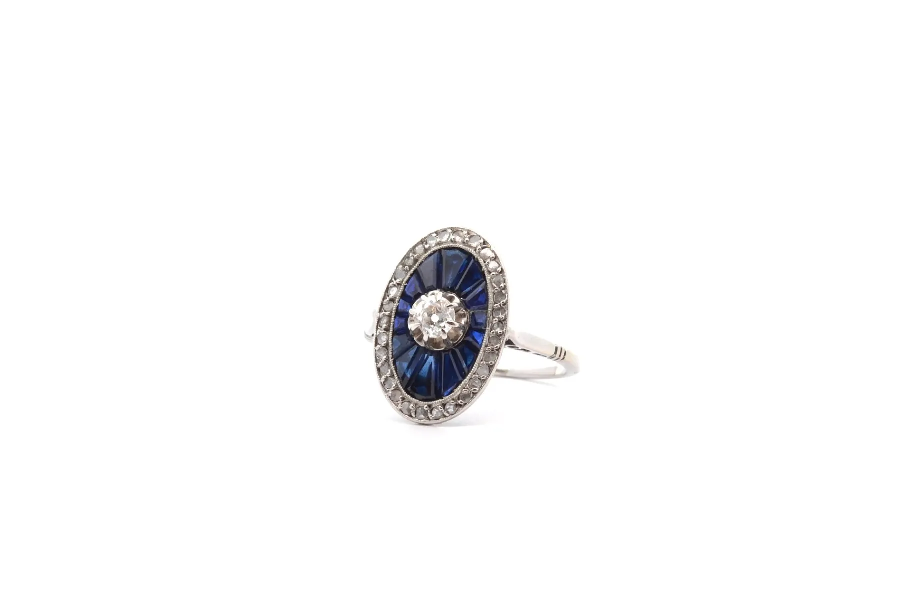 Bottazzi Blondeel Bague vintage diamants et saphirs synthétiques Clearance
