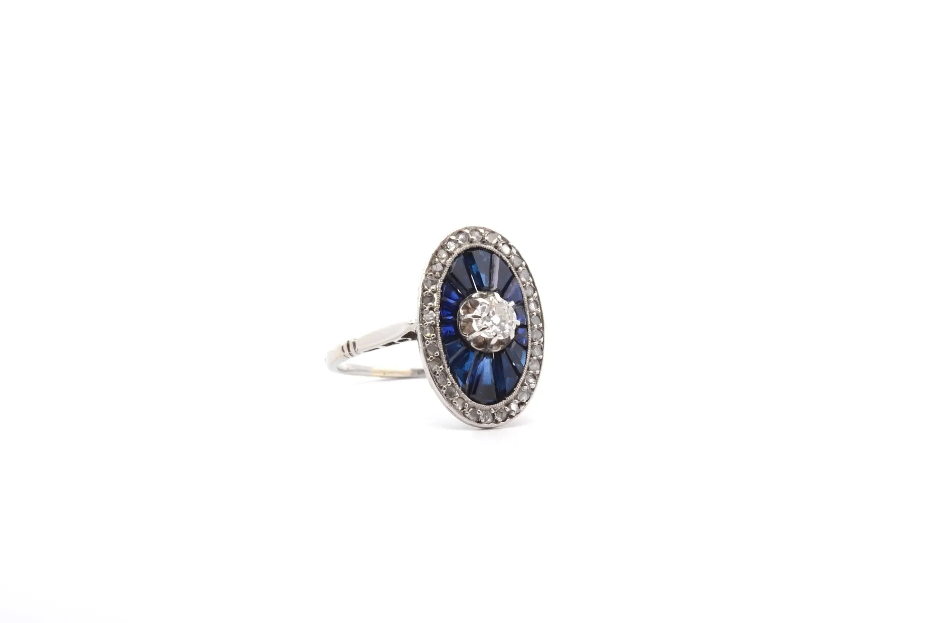 Bottazzi Blondeel Bague vintage diamants et saphirs synthétiques Clearance