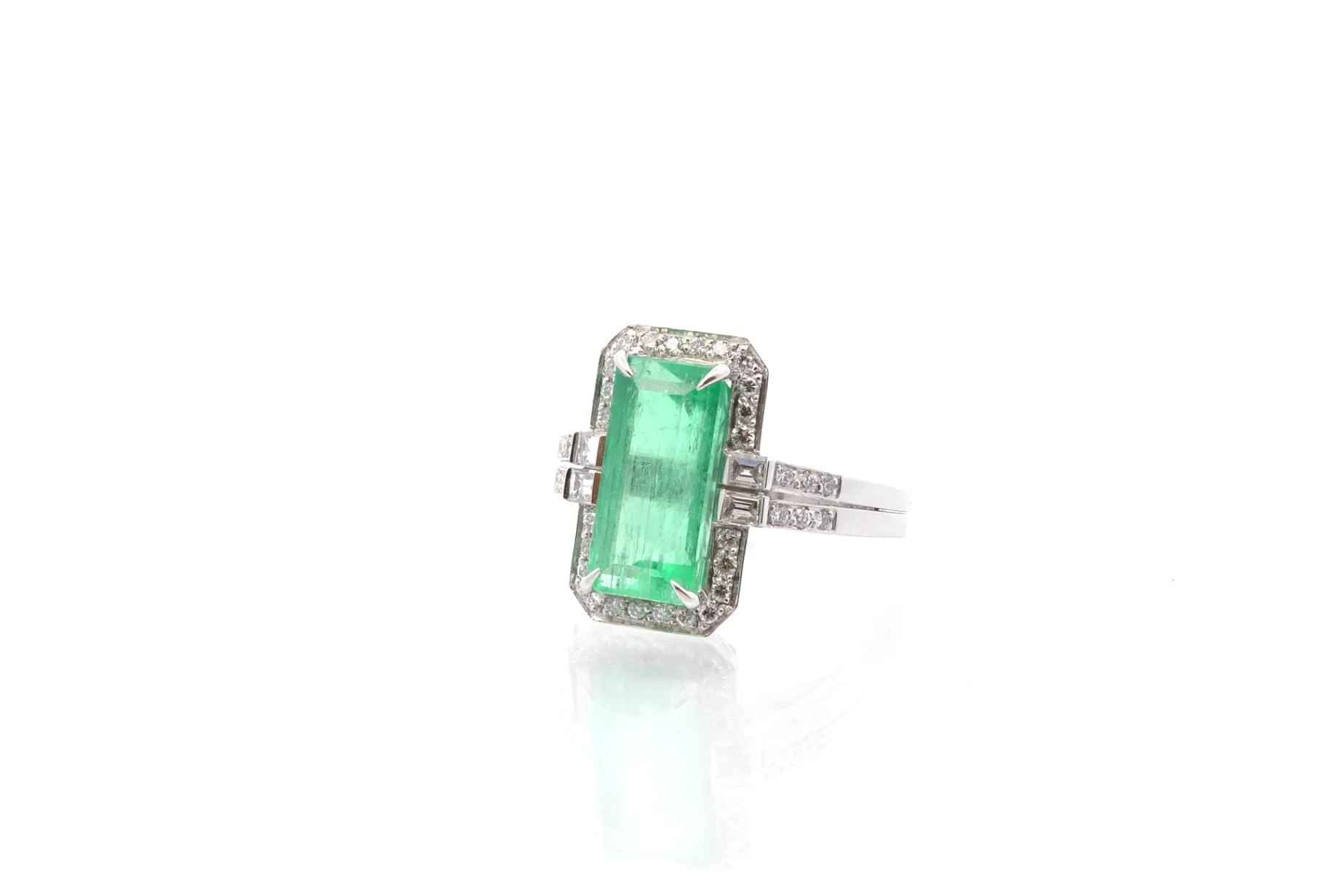 Bottazzi Blondeel Bague vintage émeraude et diamants en platine Clearance