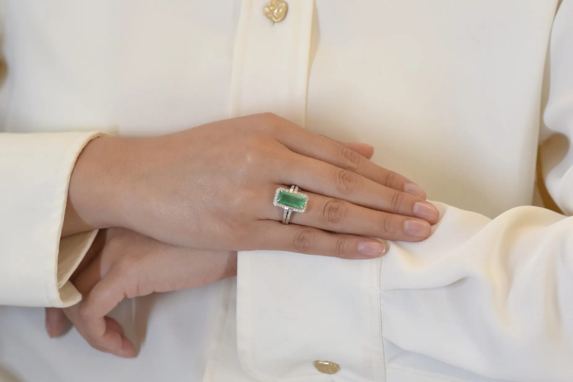 Bottazzi Blondeel Bague vintage émeraude et diamants en platine Clearance