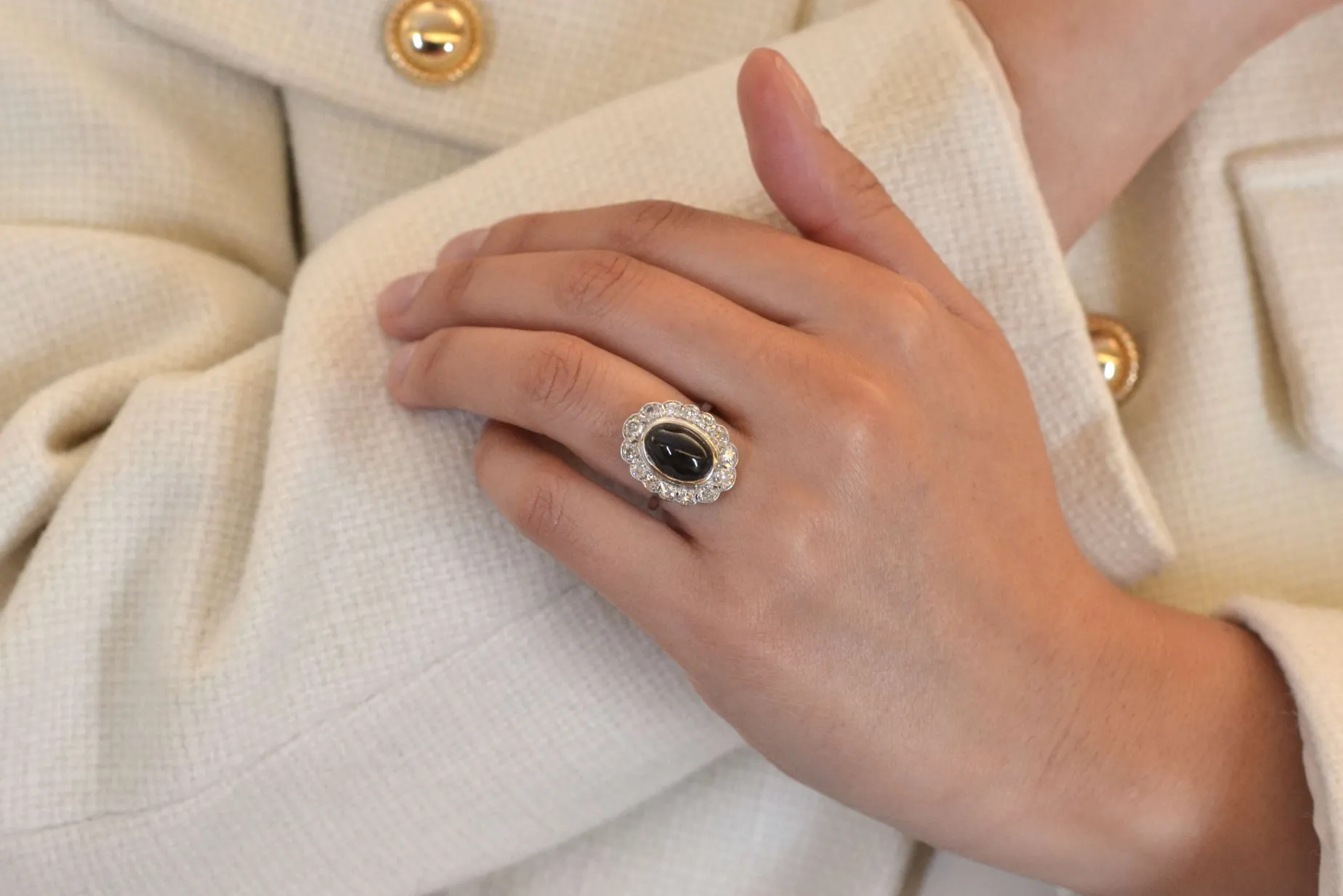 Bottazzi Blondeel Bague vintage saphir cabochon et diamants en platine Shop