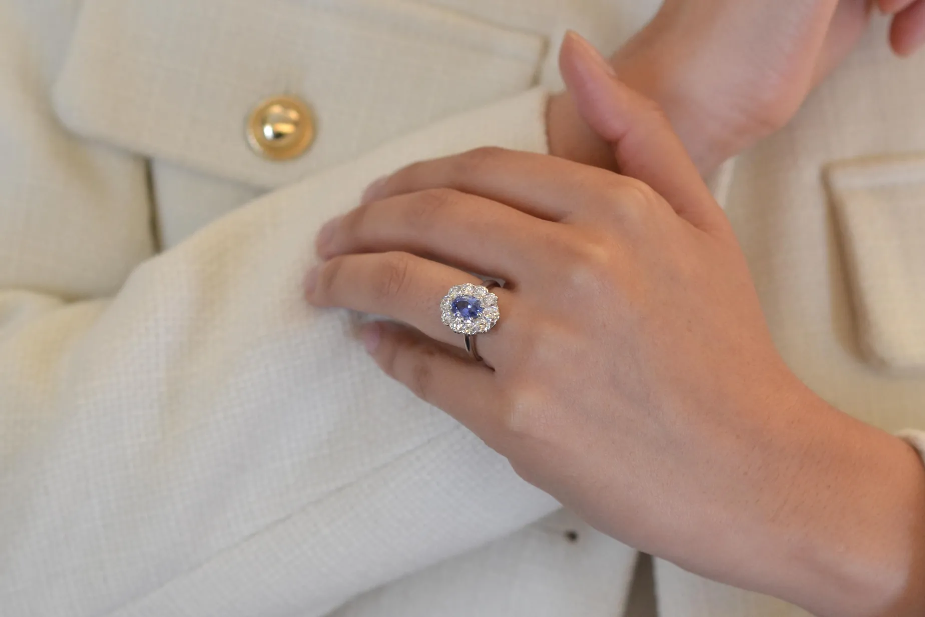 Bottazzi Blondeel Bague vintage saphir de Ceylan 1,58cts et diamants Flash Sale