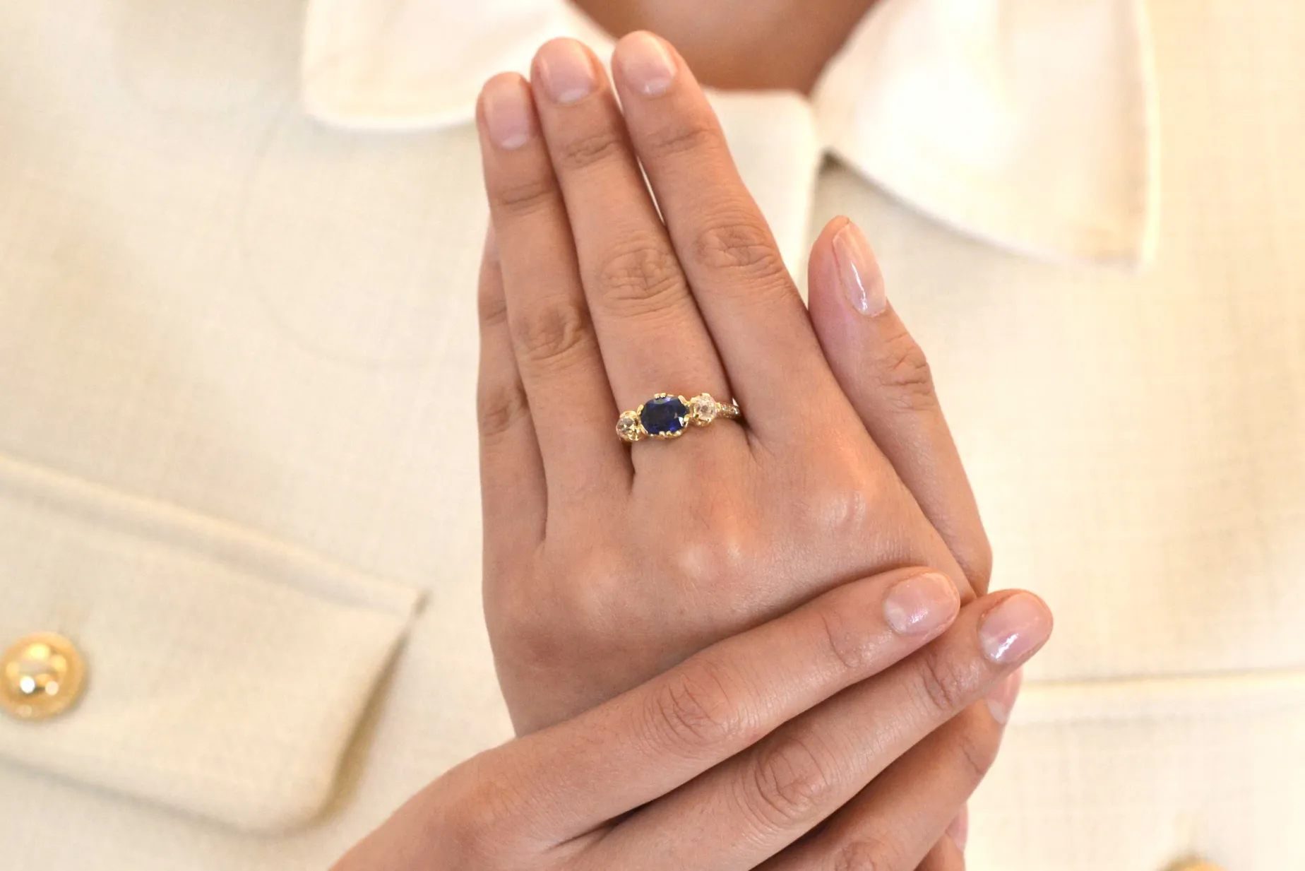 Bottazzi Blondeel Bague vintage saphir et diamants en or 18k Hot