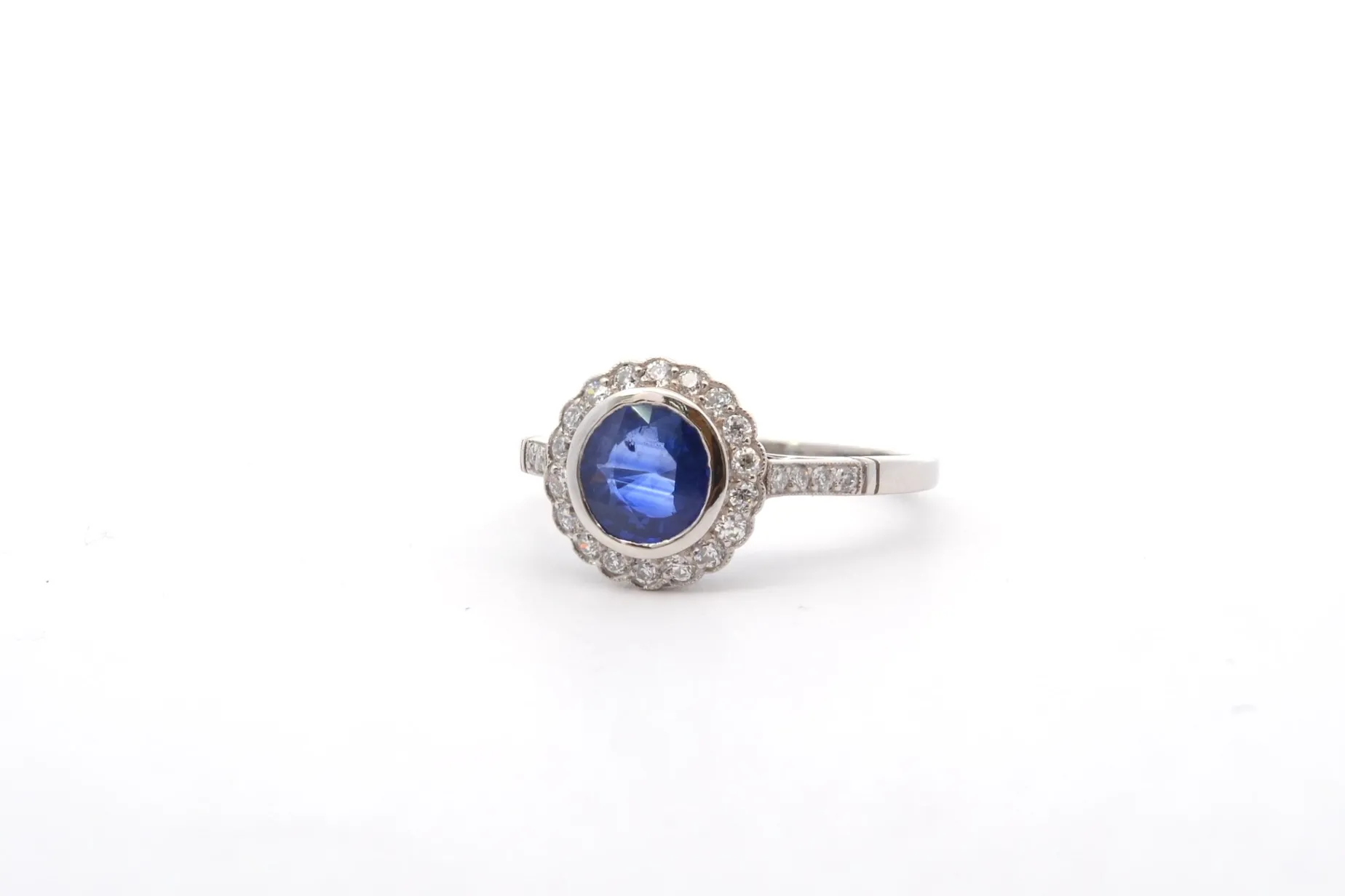 Bottazzi Blondeel Bague vintage saphir et diamants en platine Hot