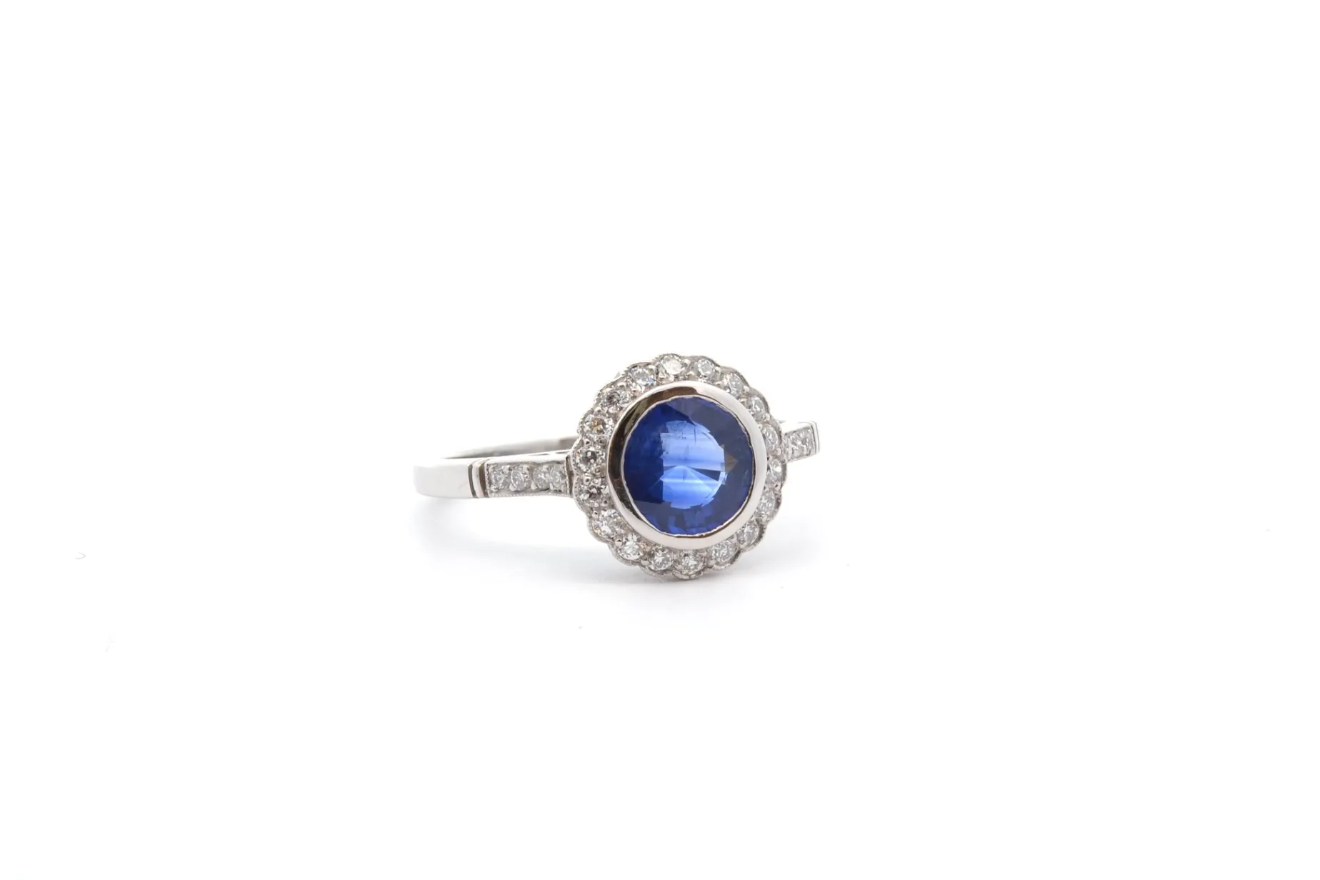 Bottazzi Blondeel Bague vintage saphir et diamants en platine Hot