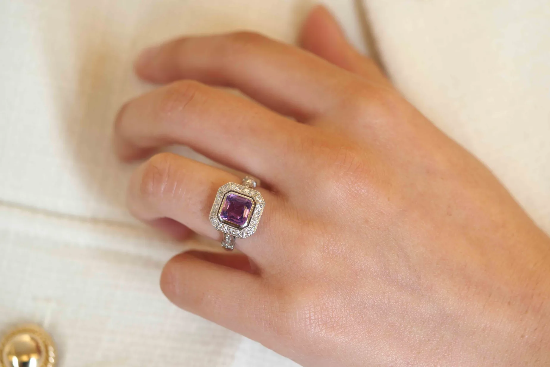 Bottazzi Blondeel Bague vintage saphir et diamants en platine Outlet