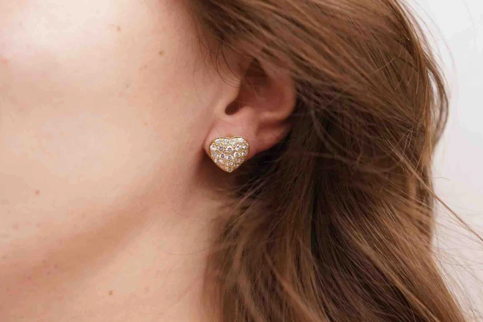 Bottazzi Blondeel Boucles d’oreilles coeurs diamants en or jaune 18k Sale