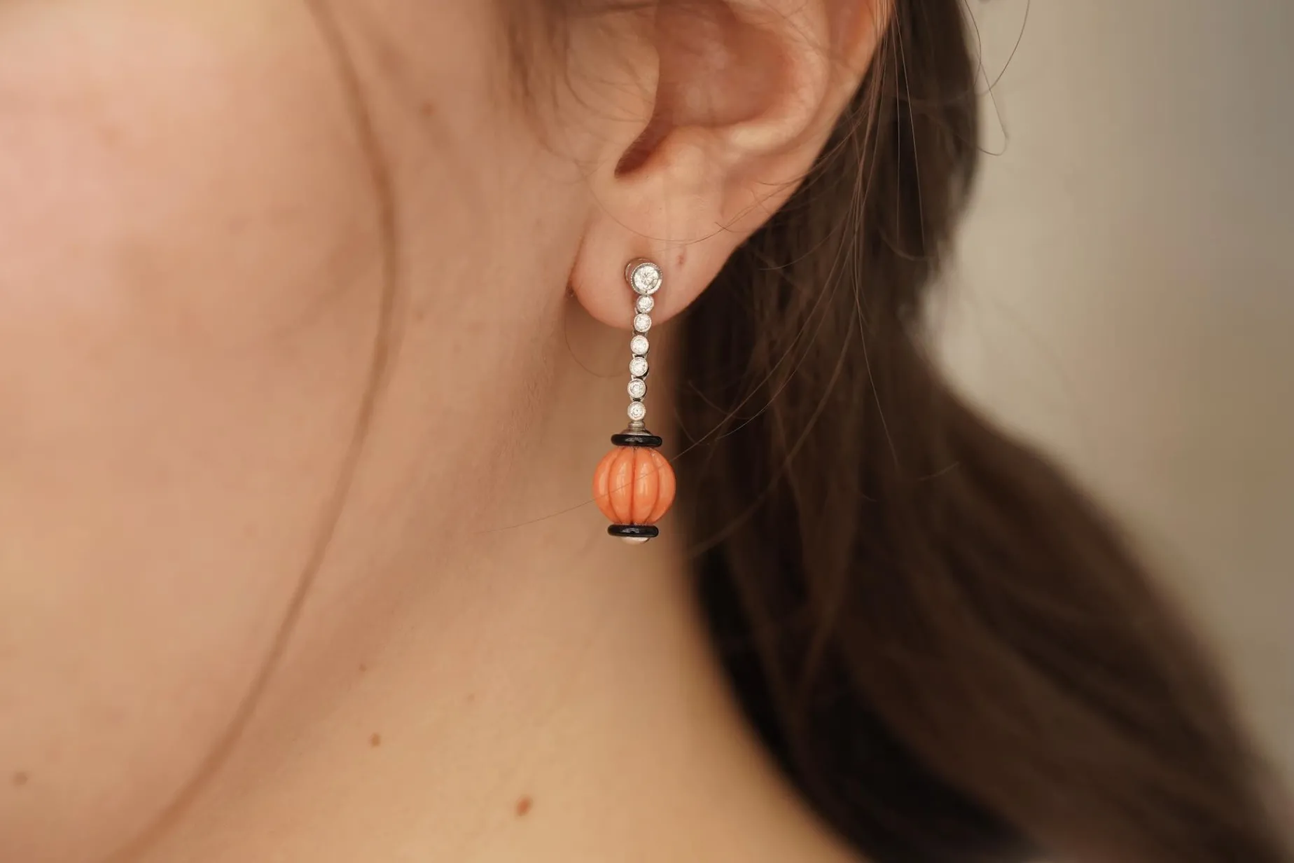 Bottazzi Blondeel Boucles d’oreilles corail onyx et diamants Best Sale