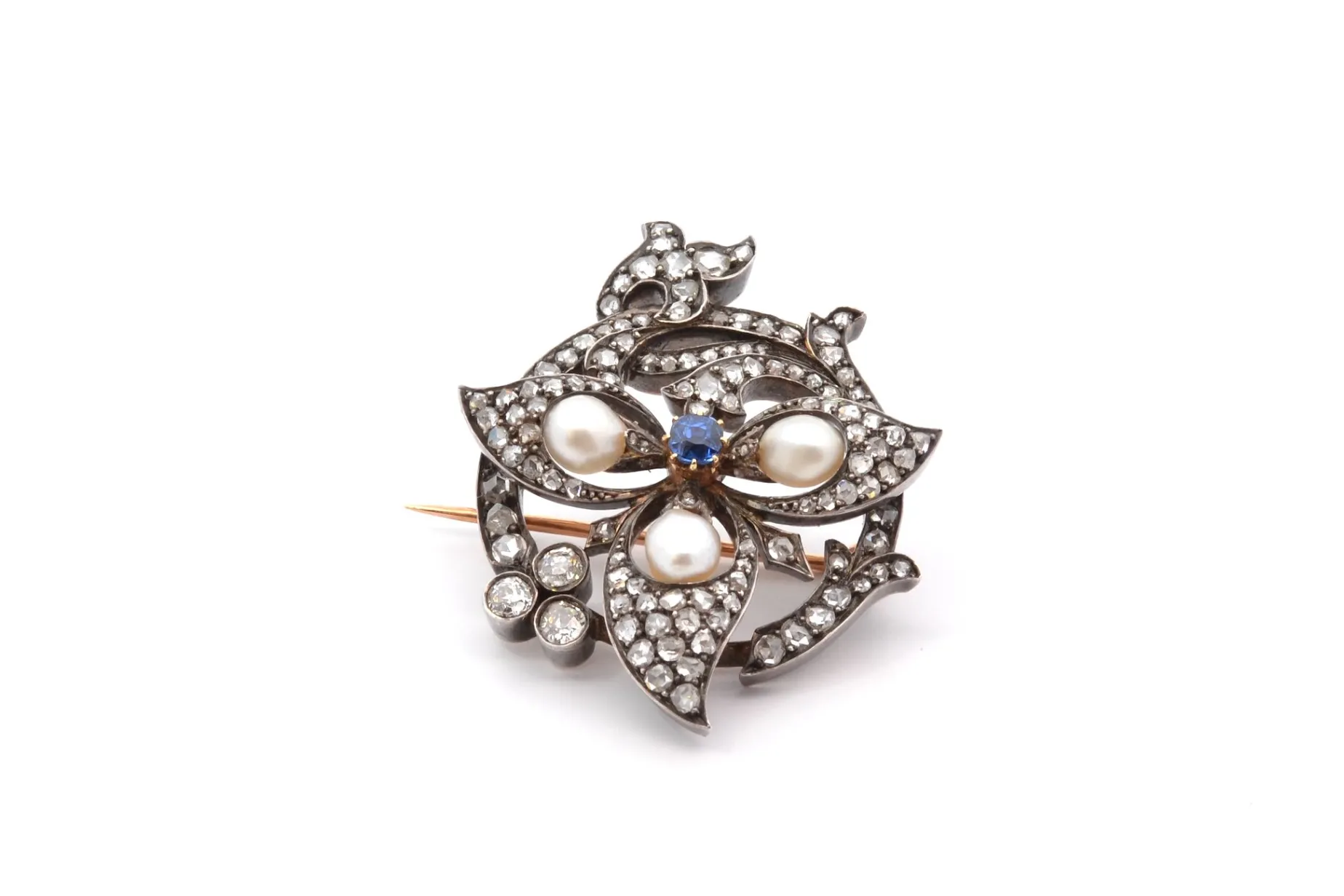 Bottazzi Blondeel Broche 1900 perles fines, saphir et diamants Clearance