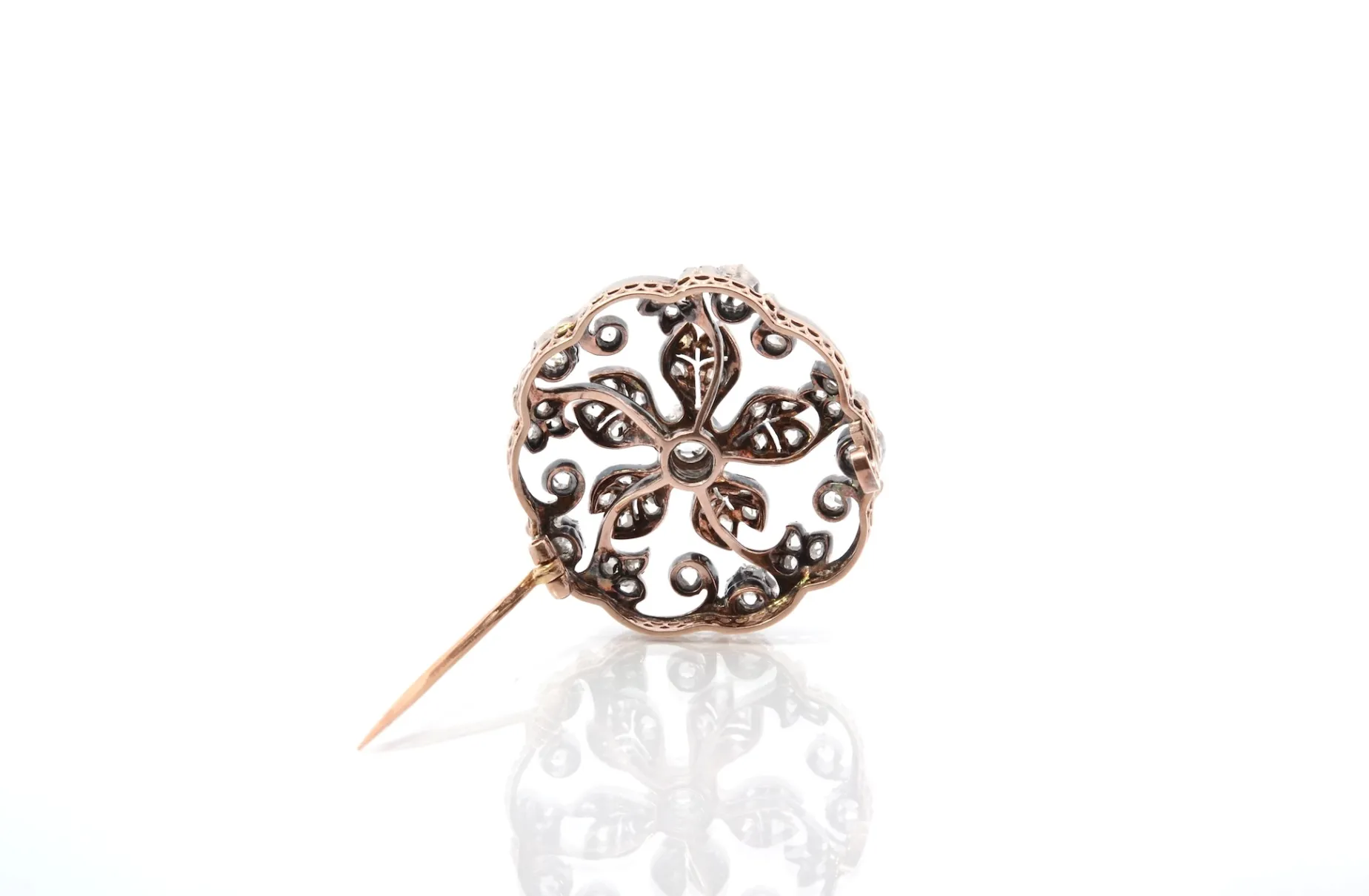 Bottazzi Blondeel Broche 19e sertie de diamants or et argent Sale