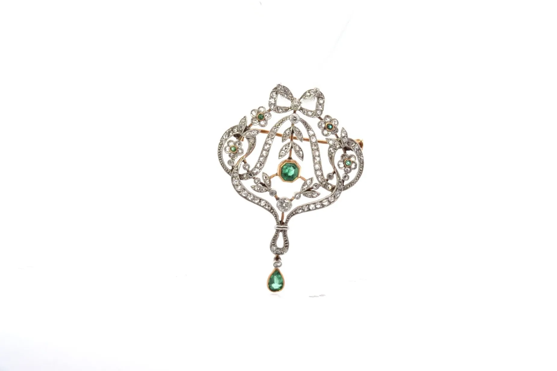 Bottazzi Blondeel Broche-pendentif ancien 1900 émeraudes et diamants Flash Sale