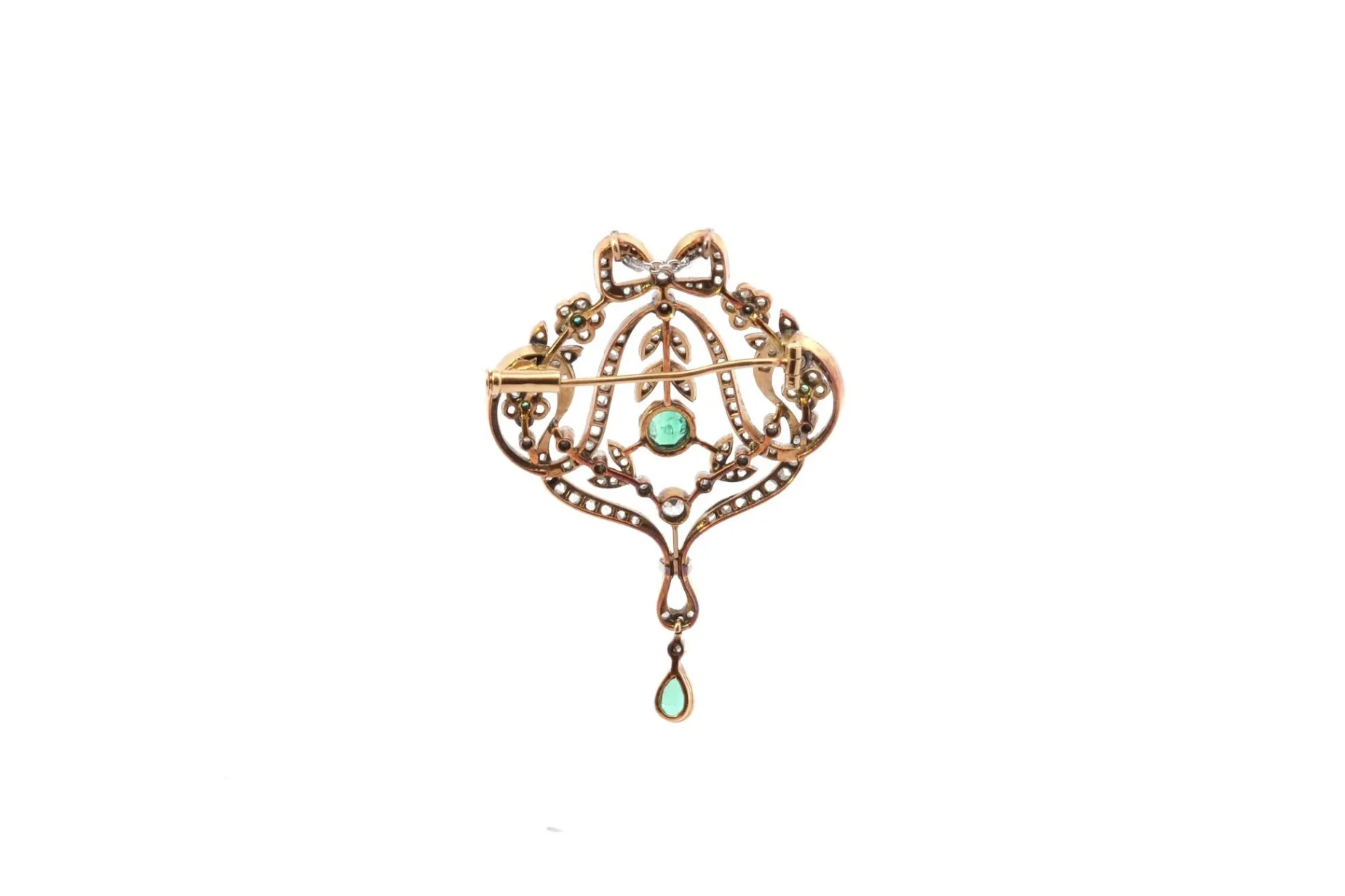 Bottazzi Blondeel Broche-pendentif ancien 1900 émeraudes et diamants Flash Sale